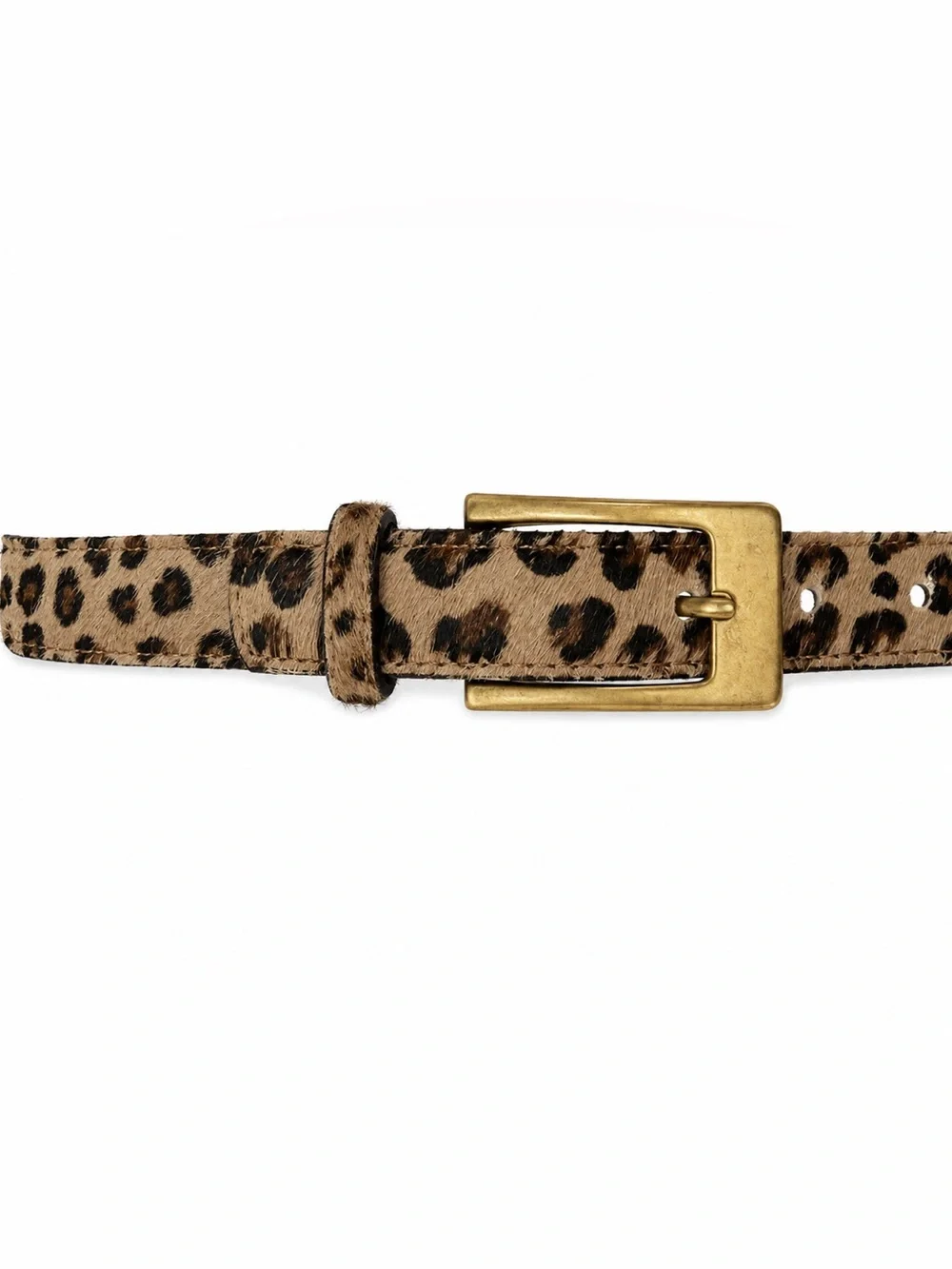 Leopard Print Haircalf Belt with Gold Buckle genuine leather size M